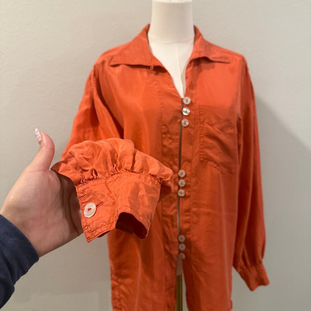 Vintage HYPE 100% Silk Button-Up Blouse Women Small Burnt Orange Long Sleeve - Picture 3 of 7
